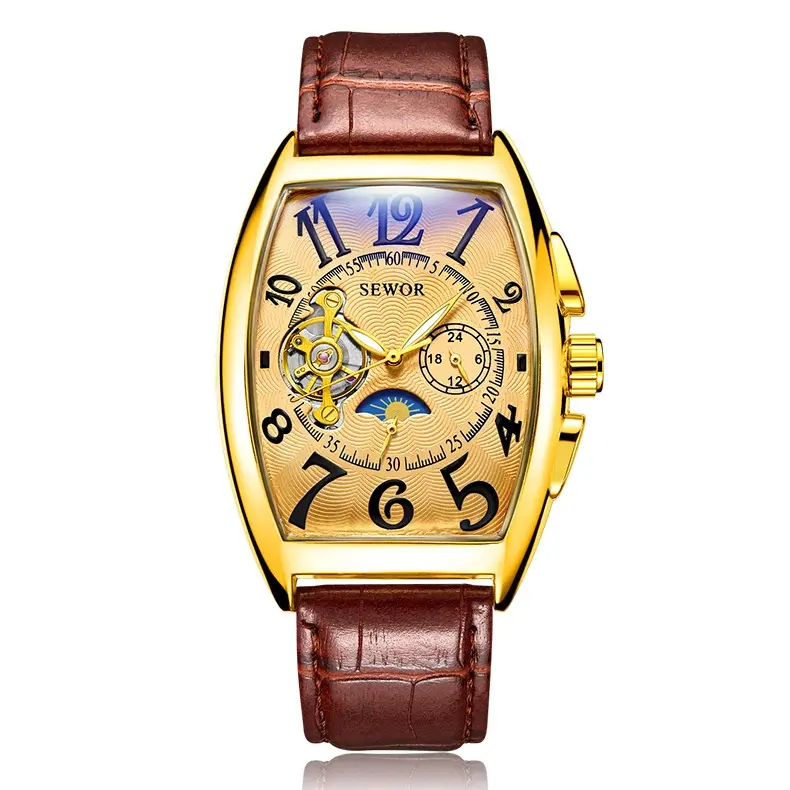 San martin-montre-bracelet en cuir véritable pour homme, à la mode, automatique, mécanique, de bonne qualité, 557
