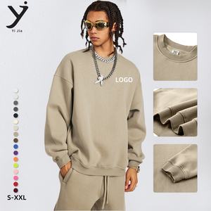 Confortable décontracté poids lourd 345g automne hiver rembourré épaissi loisirs lâche couleur unie O cou sweat hommes conception - Product Image 2