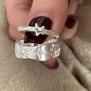 Anillo de Plata de Ley 925 con Diseño de Estrella y Concha, Estilo Unisex, Patrón Irregular, Simple, de Lujo Discreto, Versátil, de Boca Abierta - Product Image 2