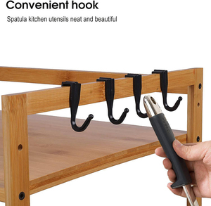 Scaffale Multifunzionale a 2 Ripiani in Bambù per Microonde, Supporto da Cucina in <span class=keywords><strong>Legno</strong></span> con 4 Ganci - Product Image 4