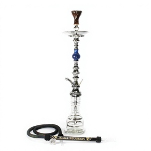 Chicha artisanale authentique égyptienne Khalil Maamoon en argent givré moderne avec accent bleu roi - Ensemble complet en gros - Product Image 1