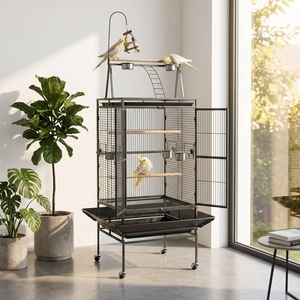Gabbia per l'allevamento di <span class=keywords><strong>pappagalli</strong></span> di grandi dimensioni in filo di ferro, mobile, con vassoio in plastica solida verniciato a polvere, traspirante, di lusso, con base mobile e area gioco superiore - Product Image 1