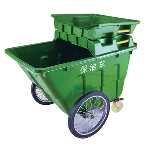 Camion à ordures extérieur 400L, chariot de nettoyage vert à 3 roues poussé à la main pour usage communautaire - Product Image 1