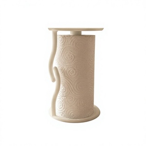 Support de papier essuie-tout moderne en plastique, sur pied, pour comptoir de cuisine, avec bras ondulé, couleur crème - Product Image 1