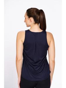 Premium <b>Women</b> <b>Navy</b> Blue Box Pleated Activewear <b>Tank</b> <b>Top</b> Polyester Solid Sleeveless Sports Apparel for Gym Workout Fitness - Product Image 5