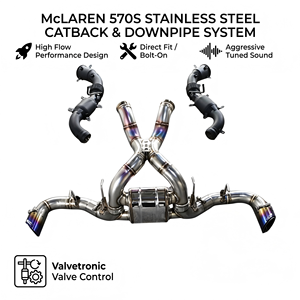 Vortex SS304 Downpipe for McLaren 570S 3.8T V8 Valved Catback Racing Muffler with X-Pipe Valvetronic Mirror Polished - Product Image 1