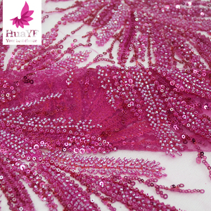 HY1930 Fuchsia <strong>Pink</strong> High Quality French <strong>Lace</strong> African <strong>Net</strong> <strong>3d</strong> Bead <strong>Lace</strong> Fabric Sequins <strong>Lace</strong> Fabrics for Wedding - Product Image 5
