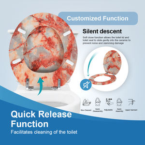 赤い大理石模様の便座成形木制便座静かに閉じるとバスルーム用クイックリリースヒンジ - Product Image 2
