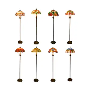 High Quality Custom Led Tiffany Stained Glass Light Stehlampe Wooden Vintage Lamps Standing Living Room Design Luxury Floor Lamp