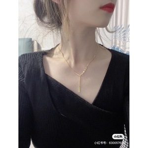 สร้อยคอเหล็กไทเทเนียมสีทองสีเงินจี้นำโชคดีไซน์เรียบหรูสำหรับผู้หญิงเครื่องประดับแฟชั่น - Product Image 4