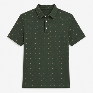 Polo à manches courtes imprimé vert pour homme, coupe classique, en coton respirant, tricoté, décontracté - Product Image 4