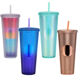 Hot Sale Double Insulated 24oz Plastic Tumbler Cup with Lid and Straw Plastic Featured Water Cup
