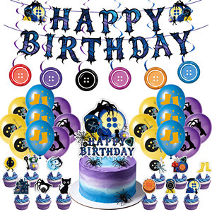 Paquete Todo en Uno de Artículos para Fiesta <span class=keywords><strong>Coraline</strong></span>: Globos, Pancartas, Decoraciones para Cupcakes, Decoraciones para Fiesta de Casa Embrujada Noche Estrellada - Product Image 1