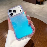 Coque In-Mold Décorative Scintillante pour iPhone 17 Pro Max, Motif Étoilé Laser Bleu Antichoc, Ajustement Précis, Accessoire de Mode