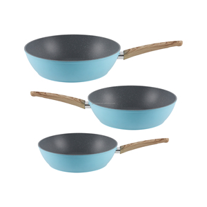 Venta al por mayor saludable revestimiento antiadherente sartén 22cm 24cm 28cm varios tamaños sartén <span class=keywords><strong>de</strong></span> aluminio con mango <span class=keywords><strong>de</strong></span> madera resistente al calor - Product Image 2