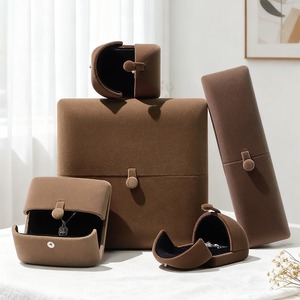 Custom High end jewelry box flannel double ring box earring pendant bracelet pearl jewelry gift packaging box - Product Image 3