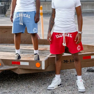 Streetwear Épais Cordon Vintage Applique Sweat Short Cut Edge Acid Wash Patch Broderie Shorts pour Hommes - Product Image 2