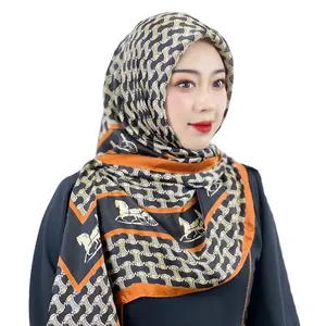 Complex Pattern Decoration Silk Scarves Islamic Women Hijabs Luxury Style Fashionable Shawl Middle East Turkish Women Hijab