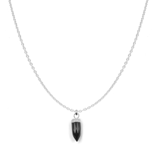 Colgante Chapado en plata con forma de bala pequeña de ónix negro con cadena de Plata de Ley 925 para bodas o fiestas - Product Image 1