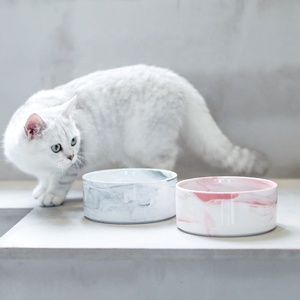 Bol surélevé pour animaux de compagnie en céramique marbrée de haute qualité Shamitao, avec bord doré, support en bambou, orthopédique, pour nourriture et eau pour <span class=keywords><strong>chat</strong></span>, antidérapant, écologique - Product Image 1
