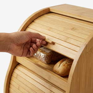 Boîte à <span class=keywords><strong>pain</strong></span> en bambou à double ouverture, côtés incurvés, deux niveaux, portes tambour, grande armoire de rangement alimentaire pour comptoir, Pro, Nouveau - Product Image 4