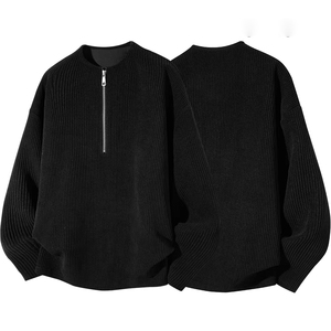 T-shirt autunno Trendy stile americano High Street in maglia Waffle <span class=keywords><strong>mezza</strong></span> <span class=keywords><strong>Zip</strong></span> a maniche lunghe tinta unita girocollo <span class=keywords><strong>felpa</strong></span> ampia Casual - Product Image 2