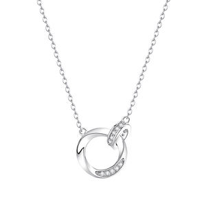 Kalung liontin trendi untuk wanita, Kalung liontin trendi lingkaran ganda Zircon Pave berkilau perak murni 999 gaya klasik - Product Image 1