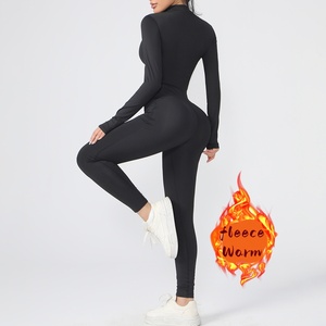 Combinaison une pièce zippée à manches longues pour femme 2026 – Coupe ajustée, idéale pour le fitness, l'entraînement sportif, le yoga, en polaire chaude - Product Image 4