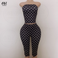 Set Pakaian Santai Wanita Motif Leopard dengan Renda, Atasan Tanpa Tali, Legging Capri, Setelan Kasual untuk Wanita