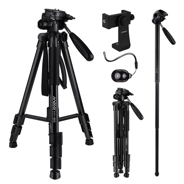 2-in-1 Photography Tripod Stand Monopods Aluminium Alloy 3-Way Swivel Pan Head Camera Phone Profesional Tripod