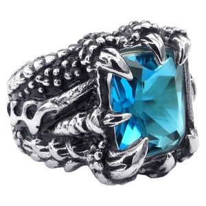 Anello <span class=keywords><strong>Punk</strong></span> Gotico con Artiglio di Drago in Cristallo e Acciaio Inossidabile per Uomo, Placcato Argento Anticato, Personalizzabile, Stile <span class=keywords><strong>Punk</strong></span> <span class=keywords><strong>Rock</strong></span> e Street <span class=keywords><strong>Punk</strong></span> - Product Image 1