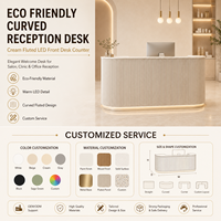 Comptoir de réception incurvé écologique avec éclairage LED, comptoir d'accueil, comptoir de service, comptoir de réception pour salon, clinique, bureau