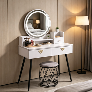 Modern Makeup <b>Vanity</b> With Lighted Mirror Storage Drawers Bedroom Dressing <b>Table</b> With Stool - Product Image 4