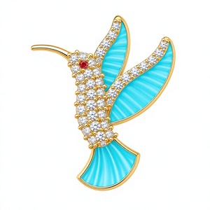 Broche Fino de Colibrí Esmaltado en Plata de Ley 925 con Baño de Oro de 18k, Pin de Solapa de Pájaro para Mujer, Joyería para Regalo o Fiesta - Product Image 1