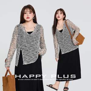 Cárdigan de punto calado para mujer, talla grande, gris, suéter fino de fibra acrílica, manga larga, ajuste holgado - Product Image 5