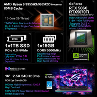 Ordinateur portable ASUS ROG Strix G16 Gaming neuf, 16 pouces, 2.5K, 240 Hz, 500 nit, Ryzen 9 9955X3D, RTX 5070 Ti