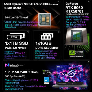 ASUS <span class=keywords><strong>ROG</strong></span> nuevo ordinateur portátil <span class=keywords><strong>Strix</strong></span> G16 portátil para juegos 16 pulgadas 2,5 K 240Hz 500nit Ryzen9 9955X3D RTX 5070 TI portátil - Product Image 3