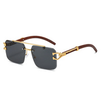 Kacamata Hitam UV400 Tanpa Bingkai Persegi Model Double Beam Terbaru Pria Wanita Gaya Eropa Amerika Motif Leopard Trendi