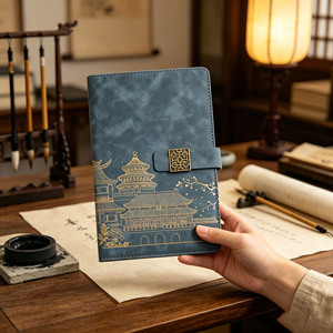 Black Leather Hardcover Diary A5 Size With Golden Temple Design UV Printing Sewing Binding Gift Notebook - Product Image 4