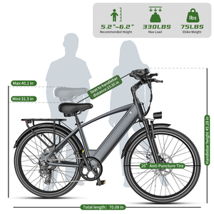 จักรยานไฟฟ้า GOKEEP <span class=keywords><strong>EP26</strong></span> สำหรับผู้ใหญ่ 250W Ebike 48V 26 นิ้ว จักรยานเมือง จักรยานเสือภูเขา ระยะทาง 80 กม. ระบบช่วยปั่น OEM ODM โรงงาน ราคาถูก - Product Image 3