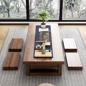 Mesa de Té de Estilo Japonés de Madera Maciza Simple, Mesa Baja Rectangular con Almacenamiento, Mesa de Café Tatami Multifuncional - Product Image 1