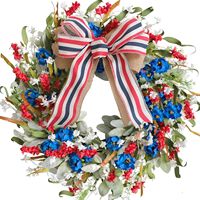 Couronne de roses artificielles en plastique de style américain, faite à la main, pour la porte d'entrée, commémorative, pour le Jour de l'Indépendance des États-Unis 2026, de la marque Whh
