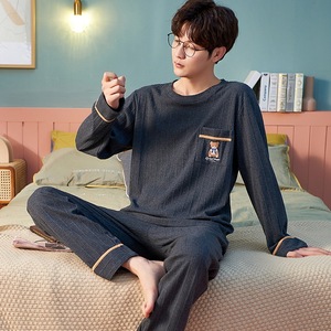 Pijamas de algodón tejido para <span class=keywords><strong>hombre</strong></span>, jersey de manga larga, ropa de casa informal para exteriores, novedad - Product Image 2