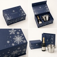 Boîte cadeau personnalisée pour champagne avec seau à glace, boîte rigide bleu royal profond avec feuille d'aluminium argentée, emballage pour fête et célébration