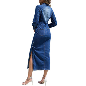 Nuevo Vestido Vaquero de Manga Larga con Abertura Lateral para Mujer, a la Moda - Product Image 3