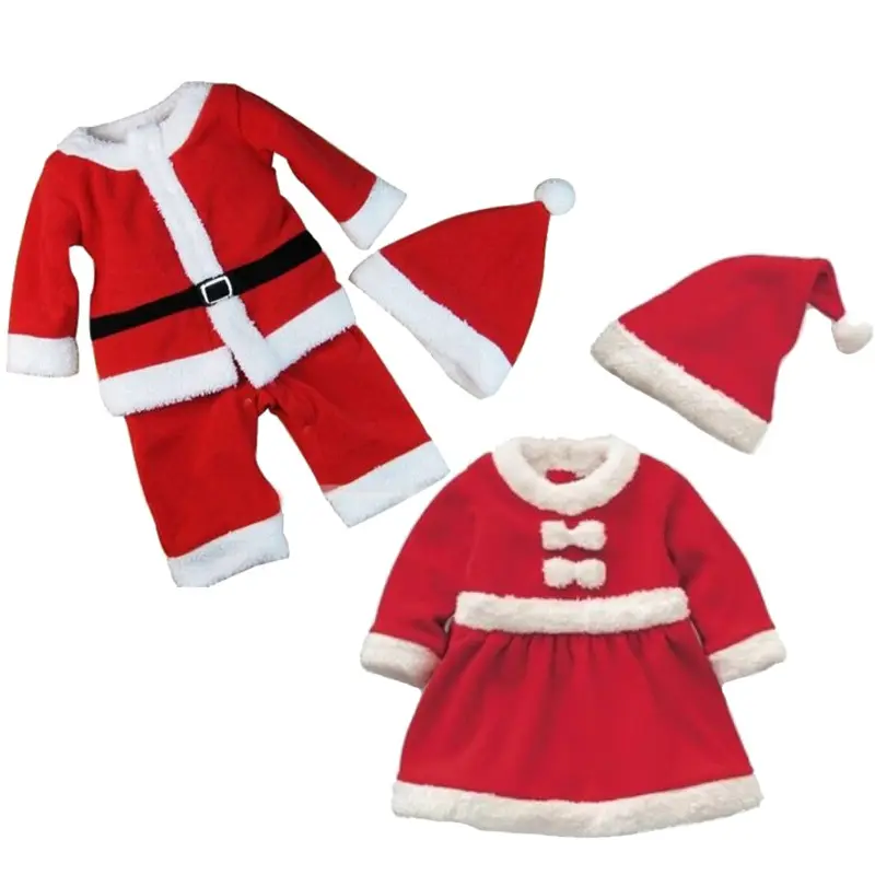 Vestido de manga larga de Papá Noel de Navidad para niñas con chal, sombrero, cinturón, traje de fiesta de Papá Noel