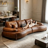 Canapé en cuir véritable brun caramel, finition huile cirée, style vintage antique, avec pieds en bois massif mobiles, pour salon, petit appartement, rangée droite