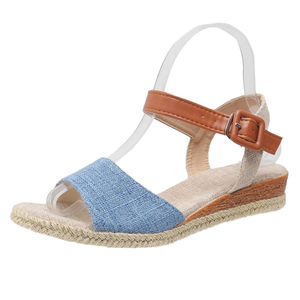 2024 Quality Waterproof Summer Wedge High Heel <b>Sandals</b> for Women Straw Woven Platform Sole Peep-toe Bow Ties Sporty Ankle - Product Image 2