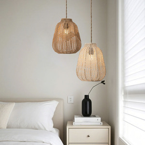 Bohemian Cotton <b>Rope</b> Woven Lampshade Bell Shape Off White Brown Handmade Fabric Shade For Indoor Decor <b>Lighting</b> - Product Image 1