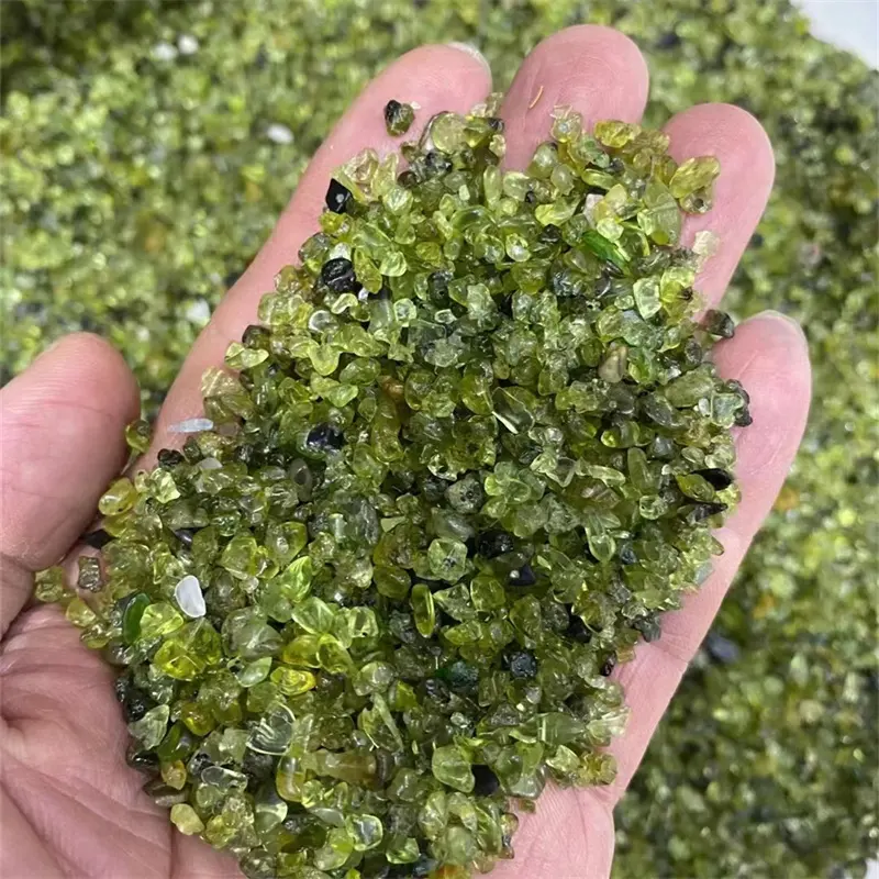 Novidades, pedra de cristal solta de 3-5mm, cascalho natural, verde, lascas de cristal Peridot para presente